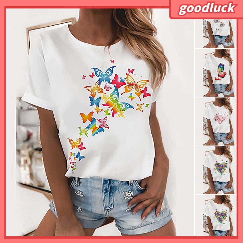Áo Thun Cổ Tròn In Hình Bướm Trọng Lượng Nhẹ Thời Trang Thường Ngày Cho Cặp Đôi