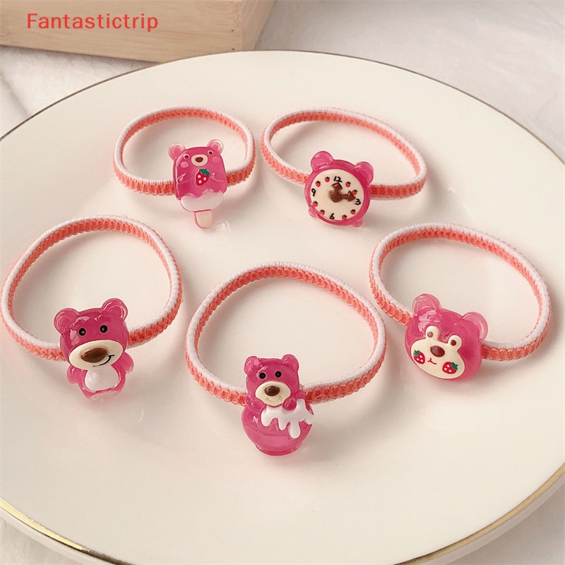 1 Dây Cột Tóc Cao Su Co Giãn Hình Gấu Và Dâu Tây Dễ Thương Cho Bé Gái