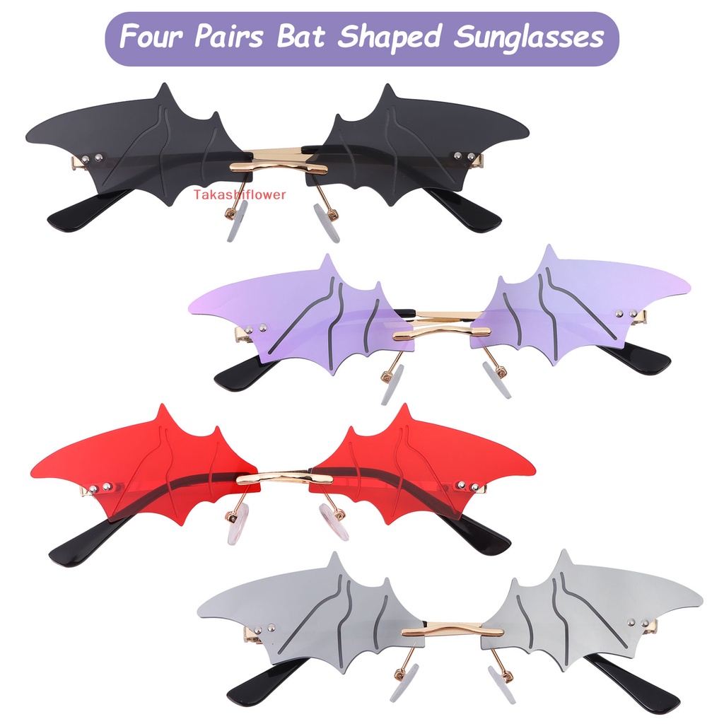 Set 4 Cặp Kính Mát Hình Dơi Không Viền Dễ Thương Cho Halloween