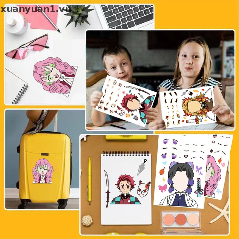 Bộ 8 Miếng Dán Xếp Hình DIY Chống Nước In Hình Demon Slayer Vui Nhộn Sáng Tạo Cho Trẻ Em