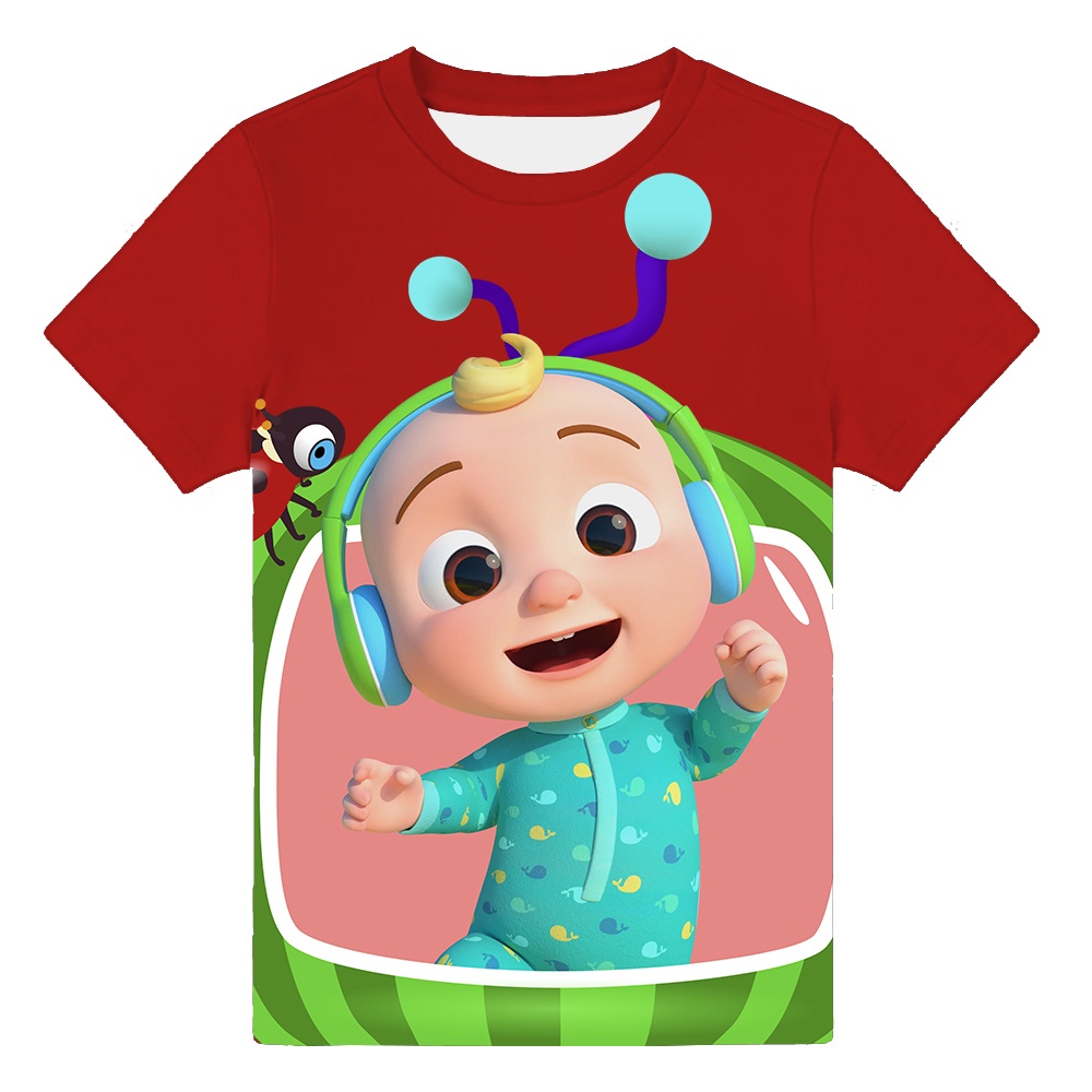 Bé trai cocomelon in 3d phim hoạt hình áo thun trẻ em tay ngắn mùa hè quần áo trẻ em tee