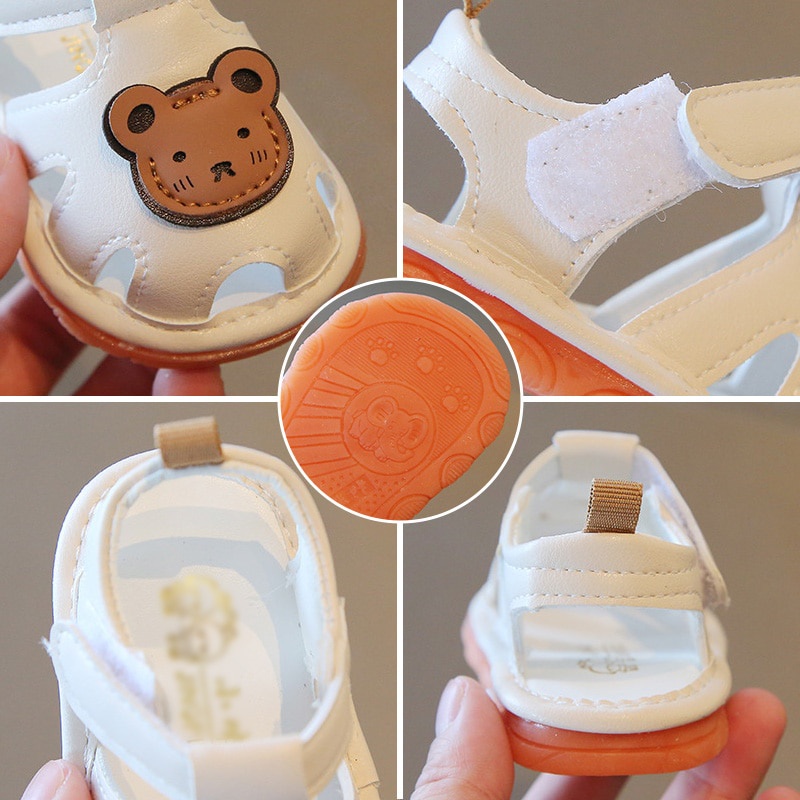 Xăng đan Đế Mềm Bằng Da Chống Trượt Thoáng Khí In Hình Gấu Hoạt Hình Dễ Thương Dành Cho Trẻ Sơ Sinh