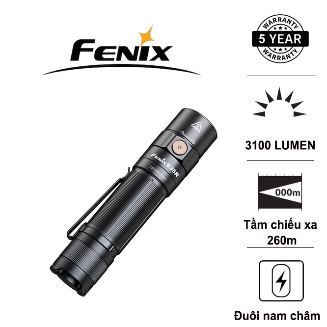 Đèn pin FENIX E35R độ sáng 3100lm chiếu xa 260m pin 21700 5000mAh kèm theo HOT