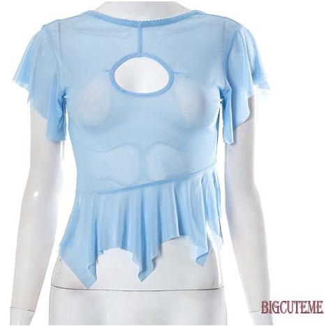 Áo Thun Tay Ngắn Cổ Thuyền Nhìn Xuyên Thấu Thời Trang Mùa Hè Cho Nữ