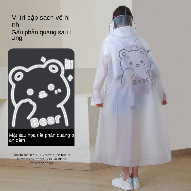 Áo Mưa Dài Rộng Và Lớn Hai Mặt Hình Gấu Phản Quang Cho Trẻ Em