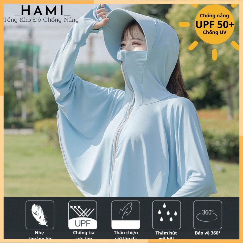 Áo chống nắng, chống tia UV cánh dơi mũ vành dài MẪU MỚI vải lụa băng mát lạnh freesize Cao Cấp