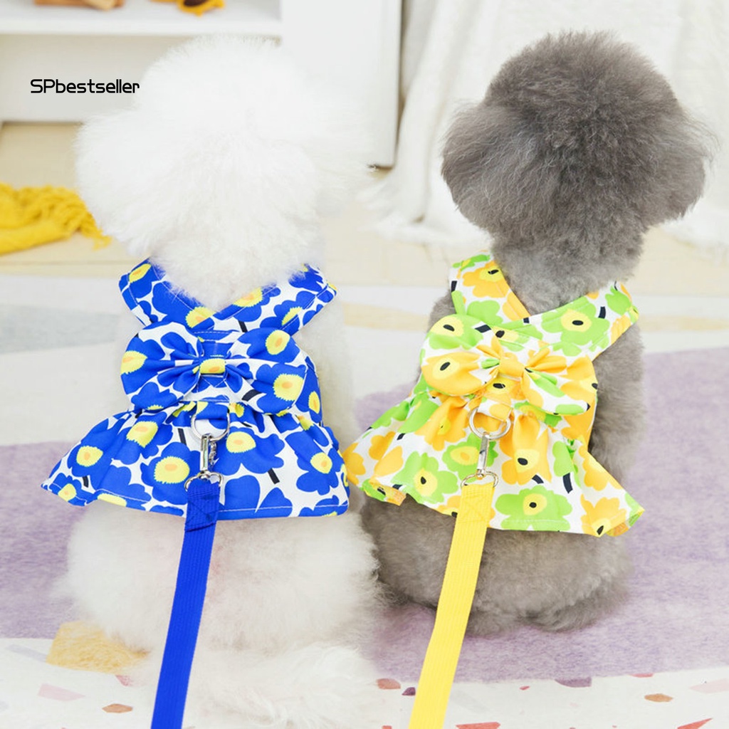 1 Bộ Đầm Không Tay In Hoa Có Dây Dắt Thú Cưng Đi Dạo