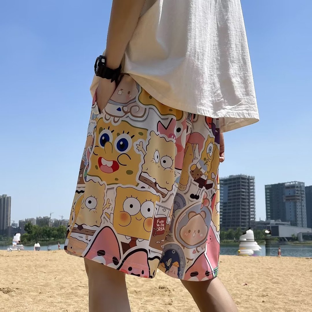 Quần Short Vải Lụa Lạnh Dáng Rộng In Hình Anime Nhật Bản Dễ Thương Thời Trang Mùa Hè 2023 Cho Nam Và Nữ