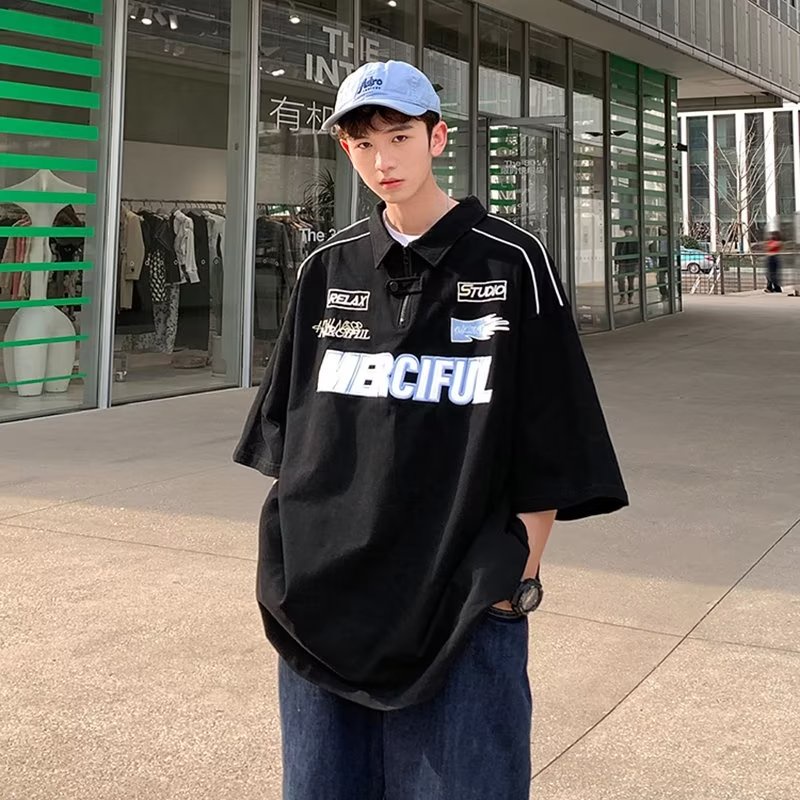 Áo polo Cotton Ngắn Tay Thêu Chữ Thời Trang Hàn Quốc 2023