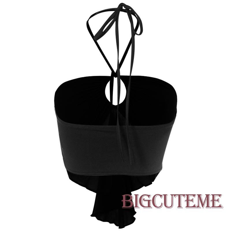 [] - Áo Croptop Hai Dây Hở Lưng Khoét Lỗ Kiểu Gợi Cảm Mùa Hè Màu Đen Cho Nữ