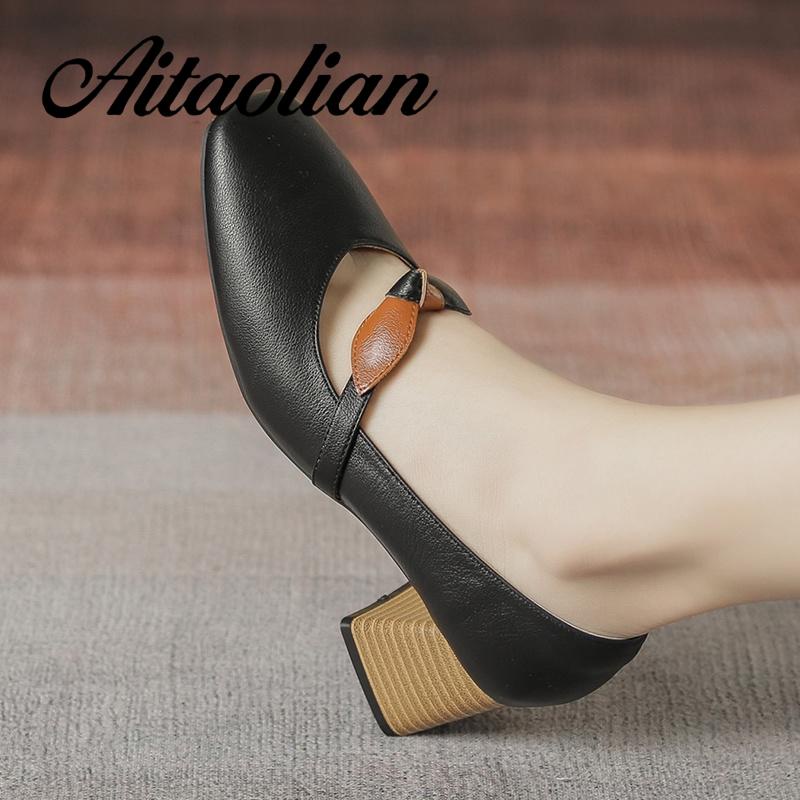 Giày Cao Gót 5cm Da Mềm Mũi Vuông Phong Cách retro Anh Quốc Cho Nữ