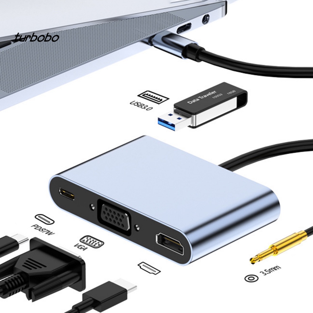 Turbobo Bộ Chia Cổng USB Type-C HDMI 3.5mm USB3.0 4K Bằng Hợp Kim Nhôm Chất Lượng Cao