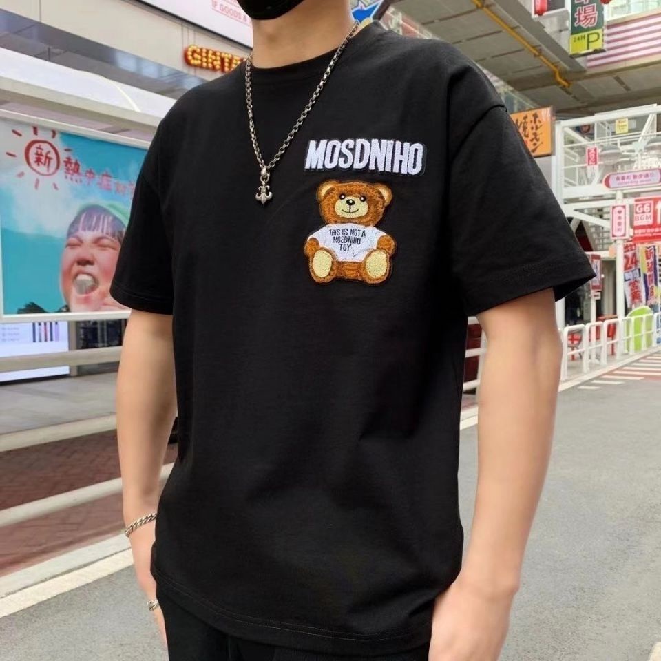 Áo Thun Cotton Ngắn Tay Cổ Tròn In Hình Gấu Moschin Thời Trang Cho Nam Nữ Size XS-3XL