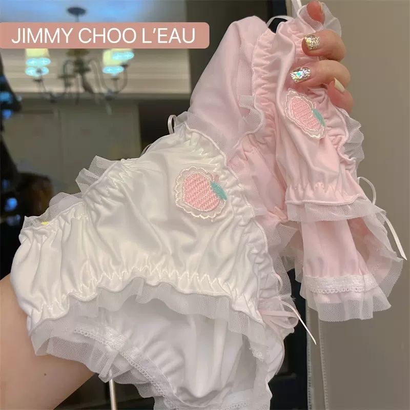 Quần Lót Cotton Phối Ren Đính Nơ Thêu Họa Tiết Phong Cách Lolita Cho Nữ