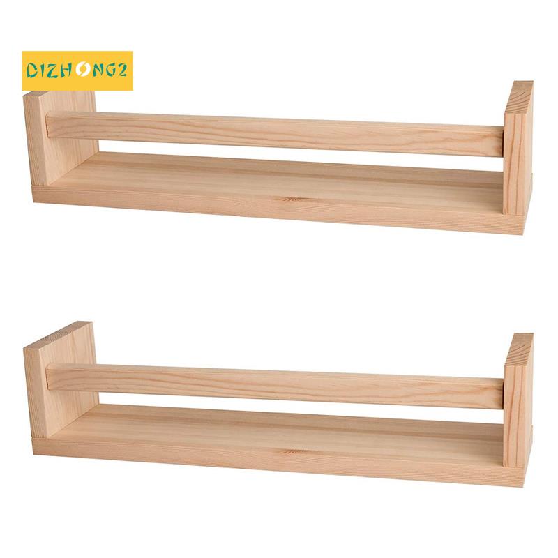 Giá sách 2 cái . Giá sách treo tường nổi bằng gỗ tự nhiên cho trẻ em . Kệ treo tường , Trang trí phòng tắm , Giá đựng gia vị nhà bếp