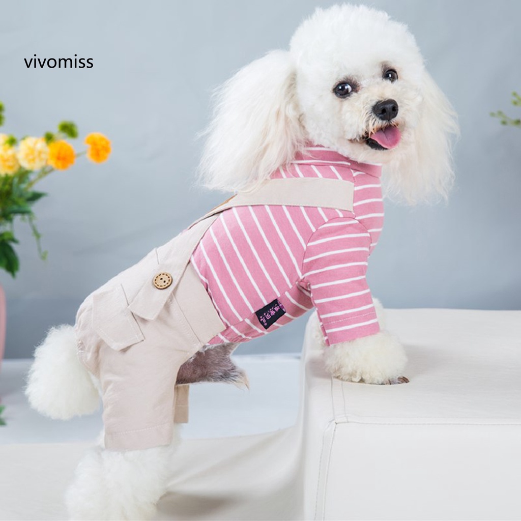 Quần Yếm Giữ Ấm Bằng Vải Cotton Họa Tiết Kẻ Sọc Dễ Thương Dành Cho Cún Cưng
