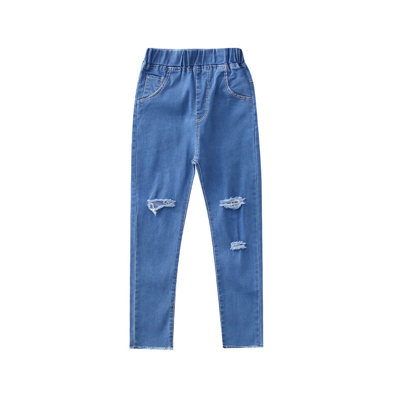 Quần jean dài IQ ANGEL dáng bút chì thiết kế rách co giãn tốt thời trang cho bé gái