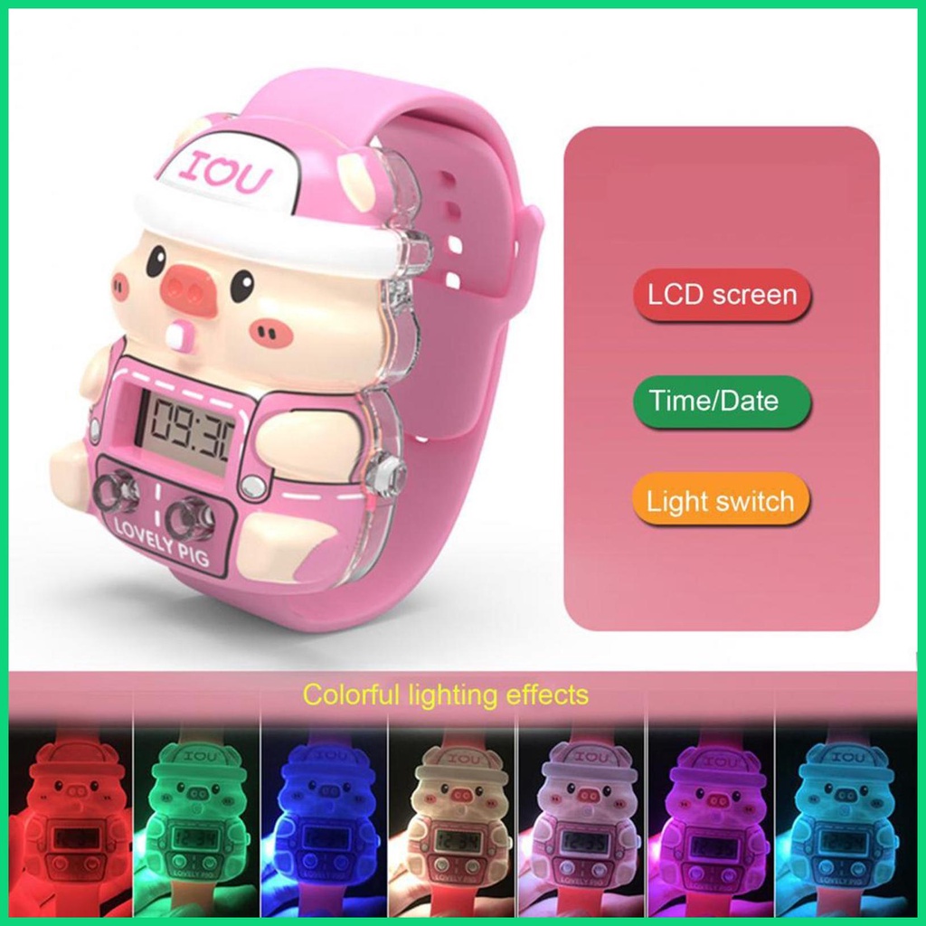 Đồng Hồ Đeo Tay Kỹ Thuật Số Hình Chú Heo Hoạt Hình 3D Dễ Thương Có Thể Điều Chỉnh Cho Bé Trai