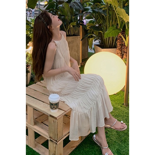 SUXI Đầm Dài Không Tay Dáng Rộng Màu Sắc Đơn Giản Thời Trang Mùa Hè Dành Cho Nữ