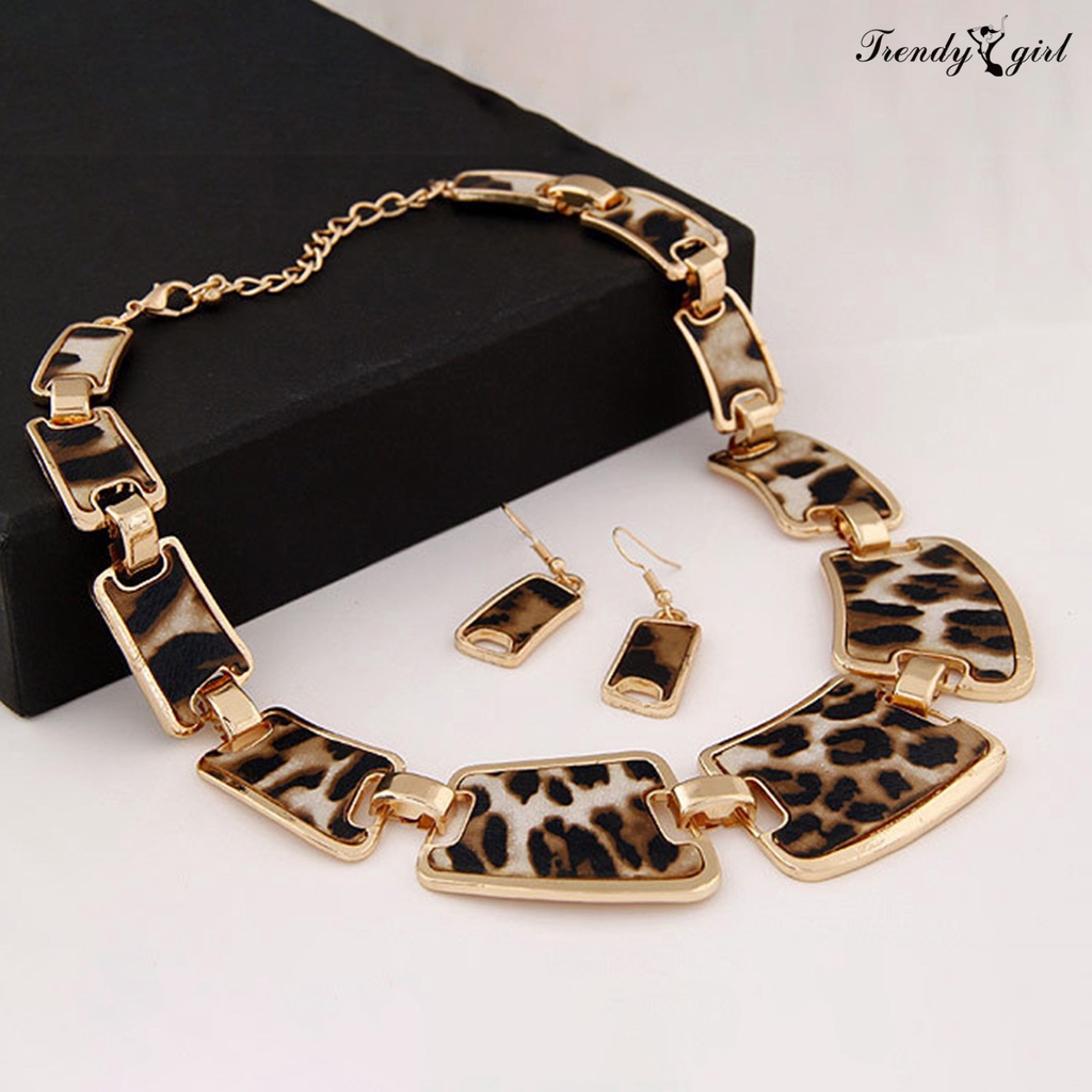 1 Set Vòng cổ Và Bông Tai Họa Tiết Da Báo Thời Trang