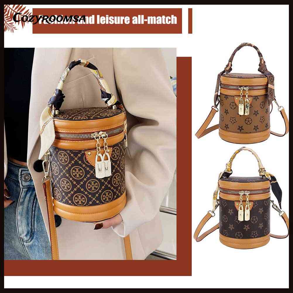 Túi Bucket Cỡ Lớn Có Khóa Kéo Phong Cách Retro Thời Trang Cho Nữ