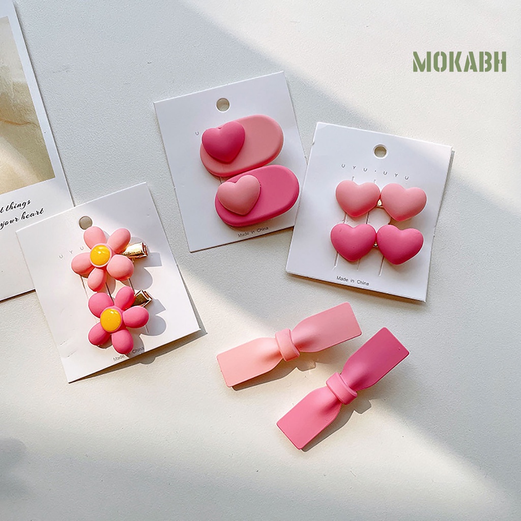 1 Cặp Kẹp Tóc Nhựa Họa Tiết Hoa / Trái Tim / Nơ Bằng Kim Loại Dễ Thương