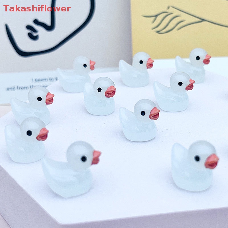 Bộ 5 Đồ trang trí Vịt Mini Bằng Resin Màu Dạ Quang Trang Trí Nhà Búp Bê