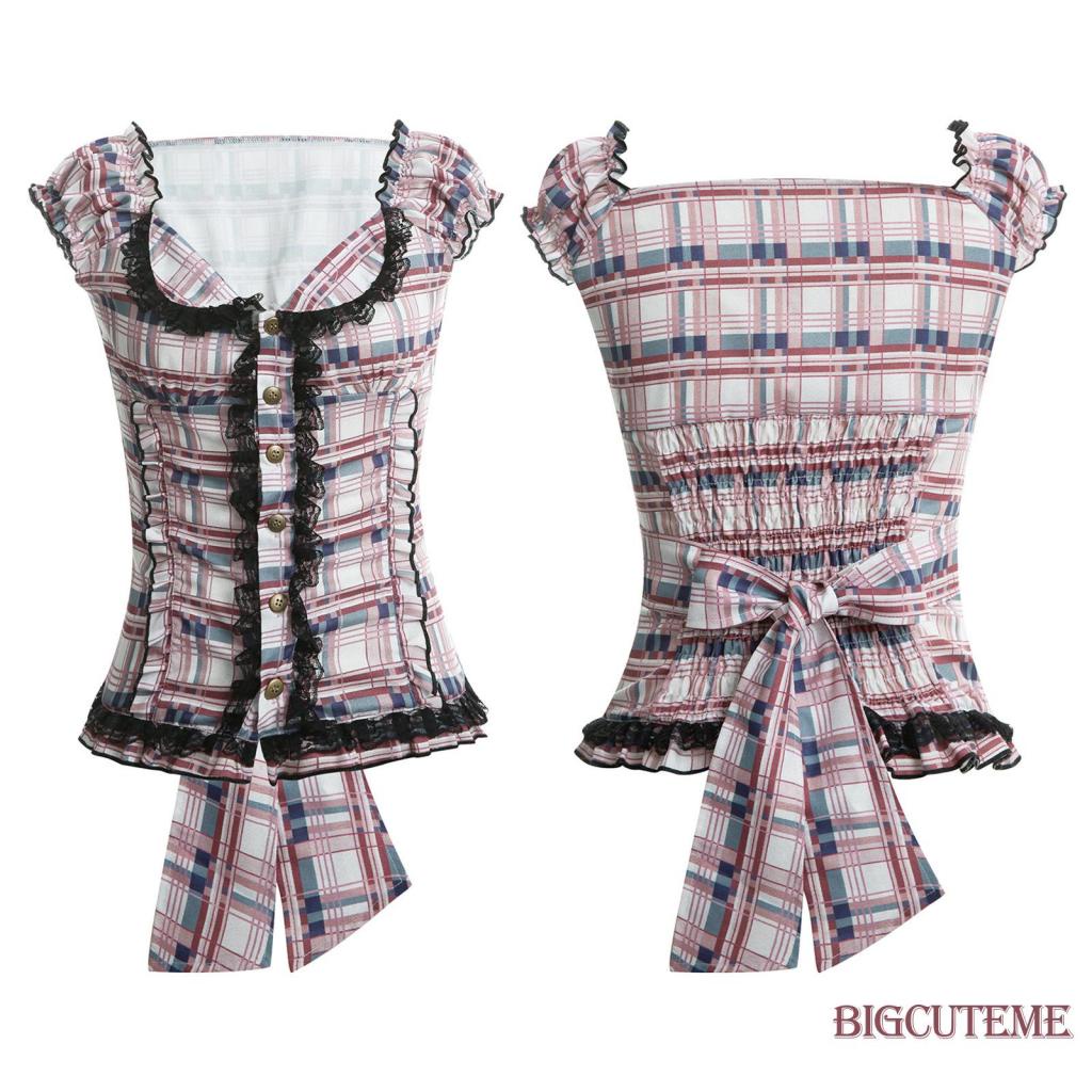 Áo Thun Ngắn Tay Cổ Chữ V Họa Tiết Kẻ Sọc Phối Ren Dáng Ôm Thời Trang Cho Nữ