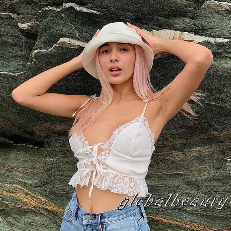 Áo Hai Dây Cổ Chữ V Màu Trơn Phối Ren Gợi Cảm Thời Trang Cho Nữ