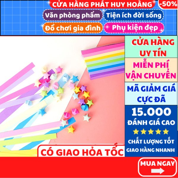 Khay giấy xếp sao origami 🚛FREESHIP💰HOÀN XU❤️ Giấy xếp ngôi sao năm cánh dạ quang , Phát Huy Hoàng