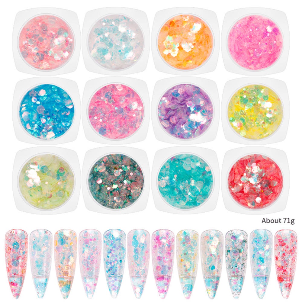 Set 12 Hộp Phụ Kiện Kim Tuyến Lấp Lánh Trang Trí Móng Tay Nghệ Thuật Kèm Hộp Đựng