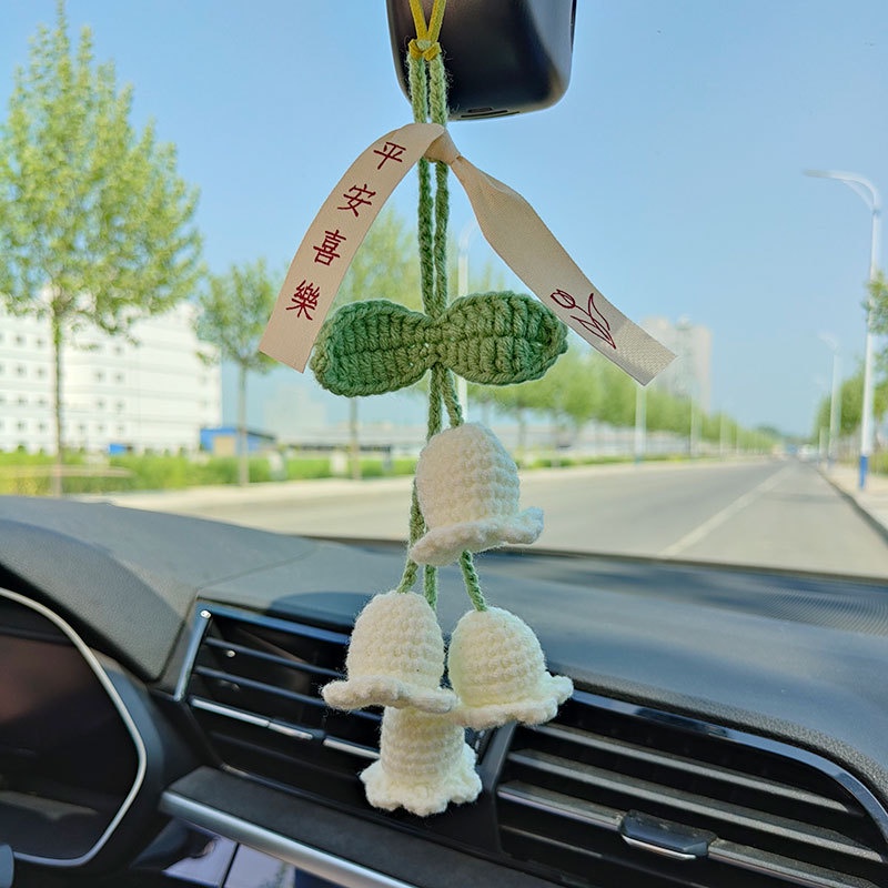 Phụ Kiện Treo Trang Trí Gương Chiếu Hậu Xe Hơi / Ba Lô Dệt Tay Hình Hoa Chuông Dễ Thương Phù Hợp Cho Nữ