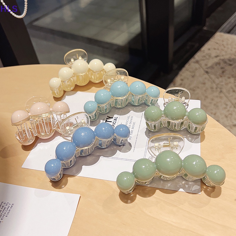 Kẹp Tóc Càng Cua Bằng Nhựa Đính Hạt Tròn Màu Xanh Lá Cây Chống Trượt Thời Trang Mùa Hè Cho Nữ