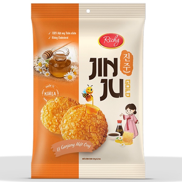 Bánh gạo Hàn Quốc Jinju Gold hương vị Ganjang mật ong/ Muối hồng/ Cốm sữa/ Bò nướng tiêu