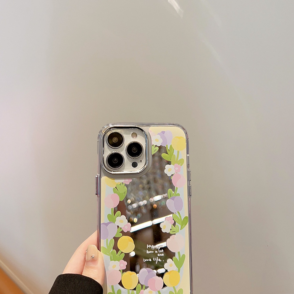 Ốp Điện Thoại Tráng Gương Họa Tiết Hoa Tulip Cho Iphone 14 11 12 13 PRO MAX AT0261
