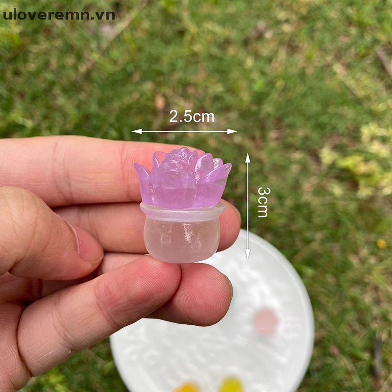 Chậu Hoa Sen Đá Resin Mini Phát Sáng Dễ Thương Dùng Trang Trí Móc Khóa / Xe Hơi