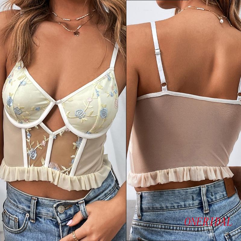 Áo Croptop Hai Dây Thêu Hoa Thời Trang Cho Nữ