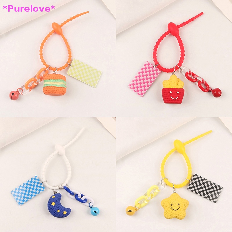 DELL Móc Chìa Khóa Hình Hamburger / Khoai Tây Chiên / Ngôi Sao / Mặt Trăng Xinh Xắn Mới