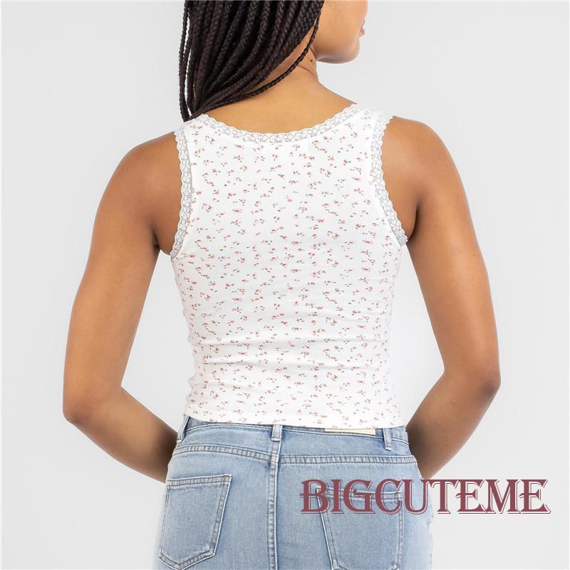 Áo Croptop Không Tay Cổ Chữ U In Hoa Thời Trang Mùa Hè Dành Cho Nữ