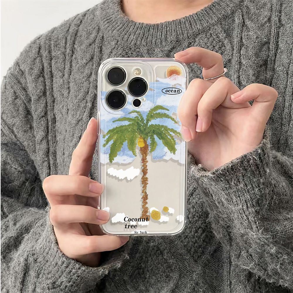 ✅Ốp Điện Thoại Mềm Chống Sốc Họa Tiết Cây Dừa Đơn Giản Cho Iphone 1113 14pro maxplus 1278 6In