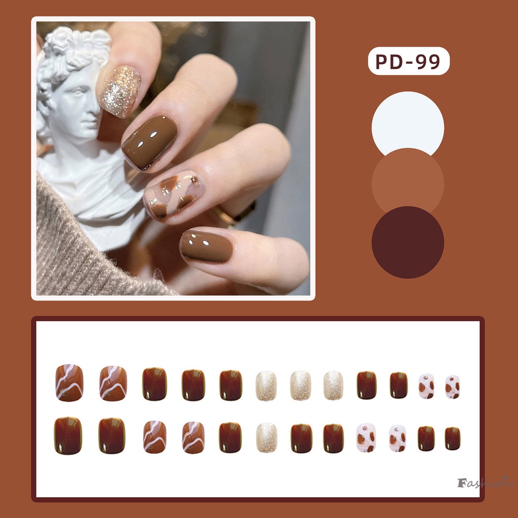 Móng Tay Giả In Hình Bò Cà Phê Dễ Sử Dụng Và Tẩy Rửa