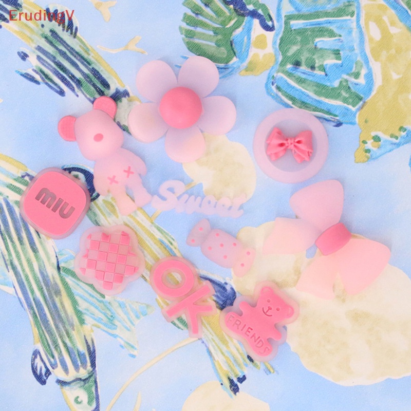 [ErudingV] Bộ 5 Miếng Dán Trang Trí Ốp Điện Thoại Bằng PVC Mềm Họa Tiết Hoạt Hình Màu Hồng Dạ Quang DIY