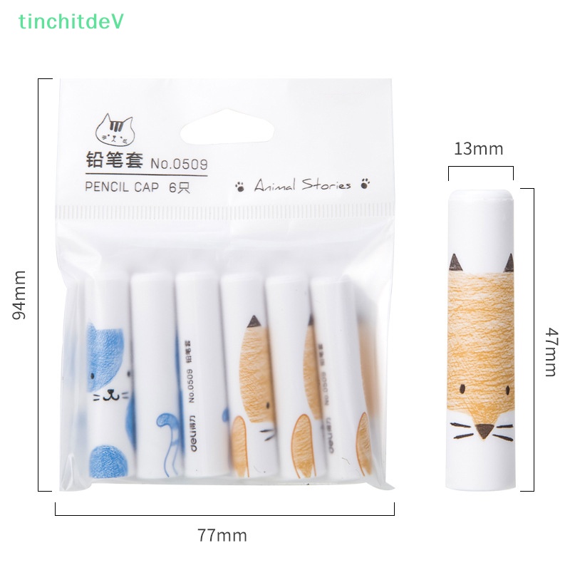 Set 6 Nắp Đậy Bút Chì Hình Mèo Dễ Thương Phong Cách Hàn Quốc