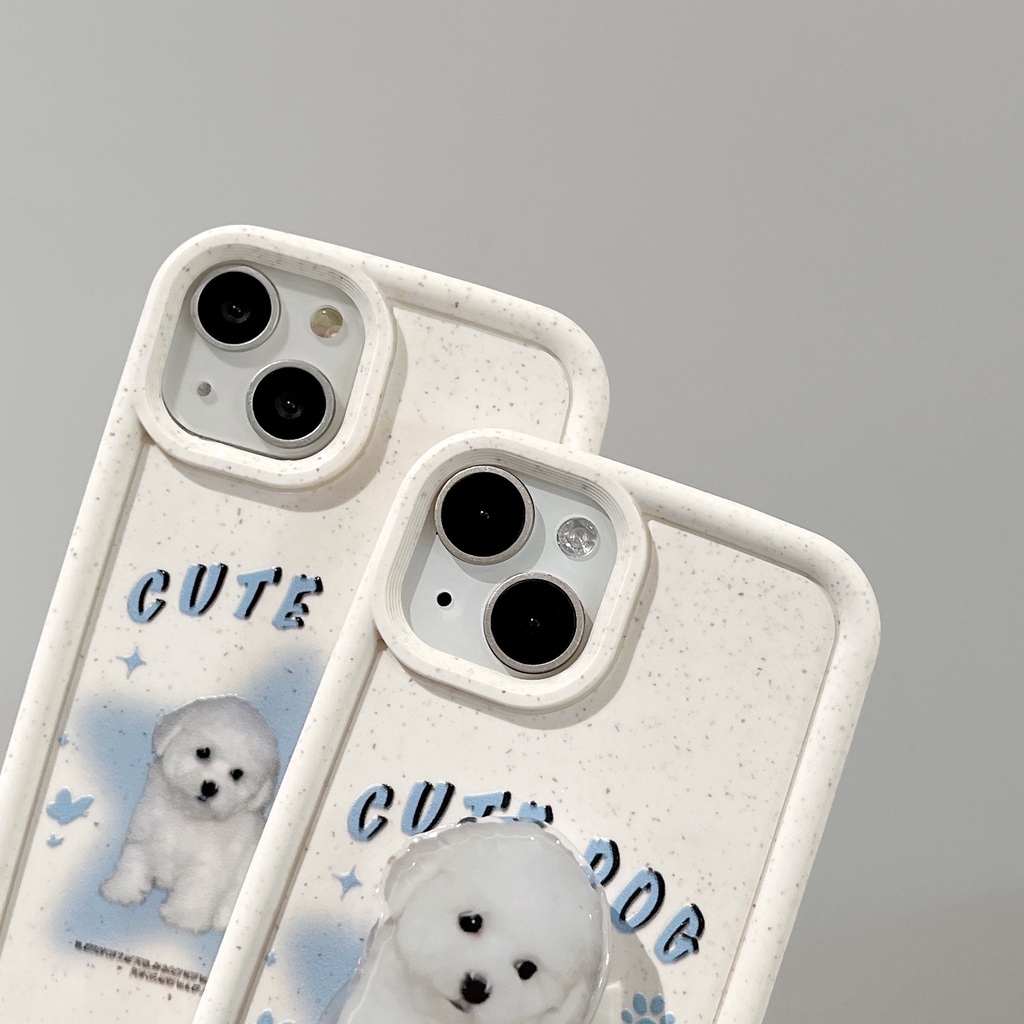 Ốp Điện Thoại TPU Silicon Mềm Bảo Vệ Toàn Diện In Hình Chú Cún Dễ Thương Kèm Giá Đỡ Cho iPhone 13 12 11 14 Pro Max