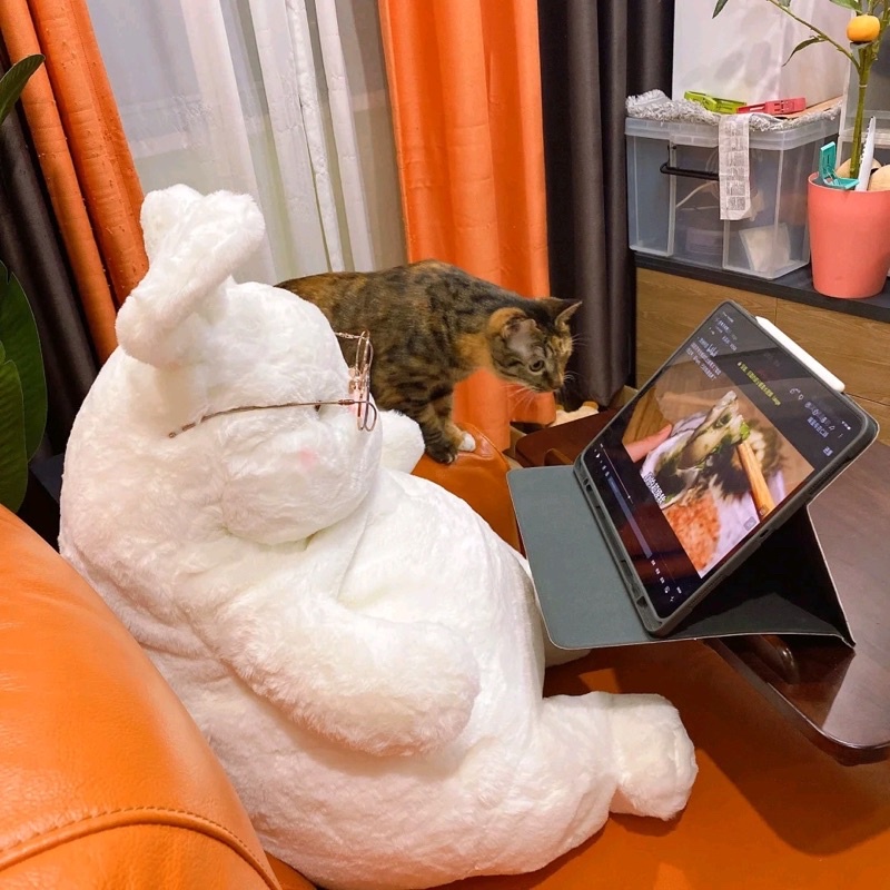 ✨Siêu dễ Thương✨ Thú Nhồi Bông Hình Thỏ Trắng Mềm Mại, 80cm,Gấu bông thỏ béo lười mũm mĩm trắng trẻo đáng yêu