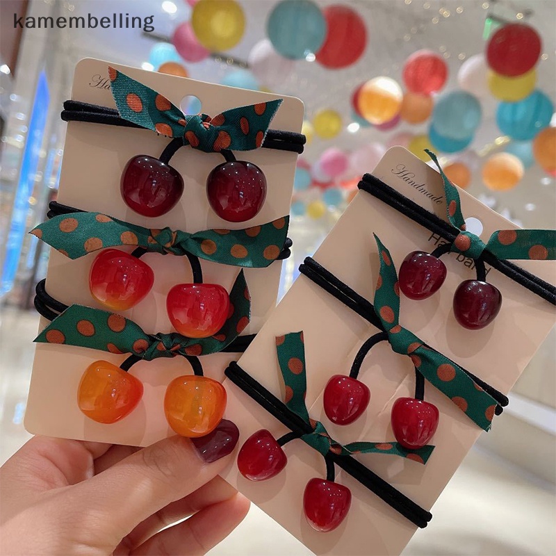 Dây Cột Tóc Cao Su Co Giãn Hình Quả Cherry Dễ Thương Phong Cách Hàn Quốc