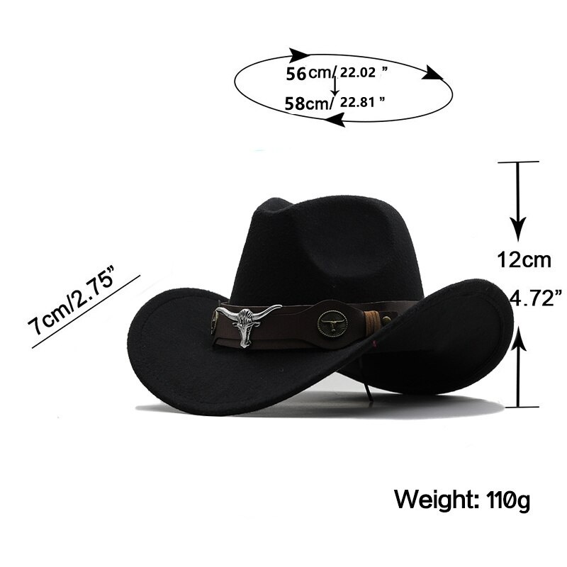 Mũ Cao Bồi Bằng Len Màu Đỏ Phong Cách Phương Tây Kích Thước 56-58cm