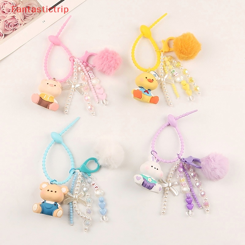 [Fantastictrip] Móc Khóa Hình Động Vật Hoạt Hình Động Vật / Gấu / Thỏ / Heo Có Bóng Lông Trang Trí Ba Lô / Ô Tô