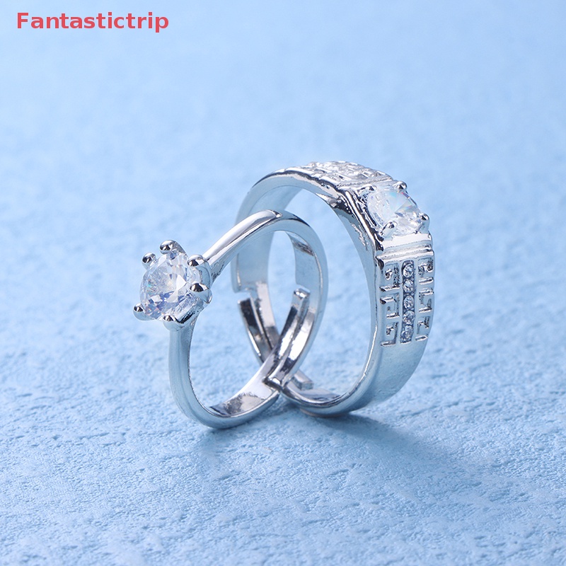 1 Cặp Nhẫn Đính Hôn Đính Đá Cổ Điển Có Thể Điều Chỉnh Kích Thước Dành Cho Cặp Đôi Mới