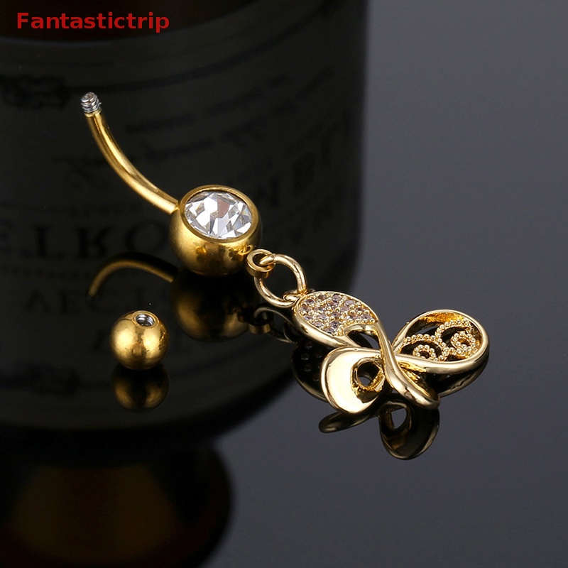 Khuyên Rốn Bằng Thép Không Gỉ Đính Đá Zircon Hình Bướm Thời Trang